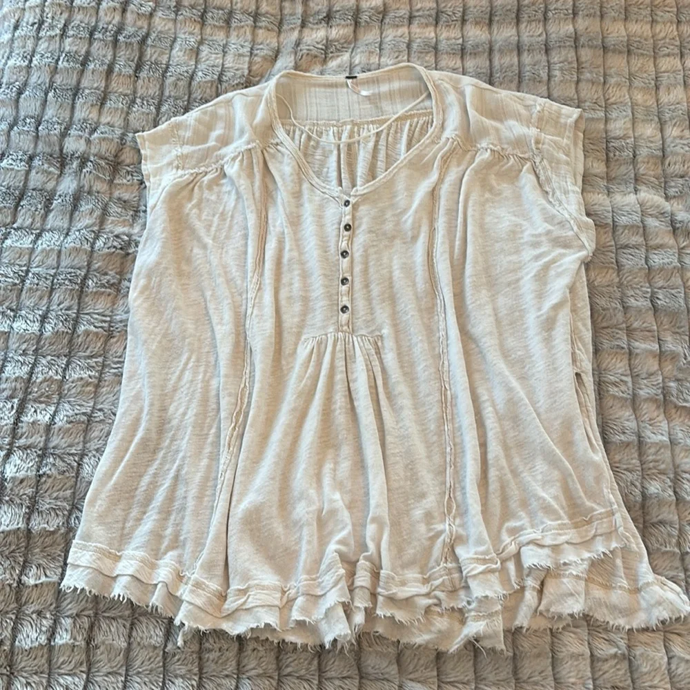 Free People Flowy Cotton Linen Tunic size XS off white - Picture 2 of 9
